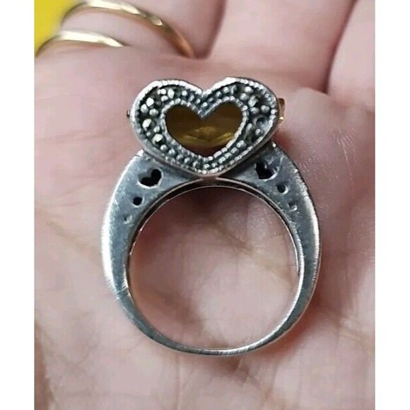 Yellow Rectangle Stone ring silver 925 HEART - Picture 8 of 11